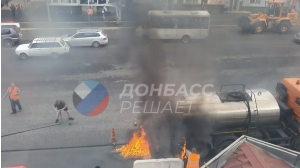В центрі Луганська загорівся бензовоз, - ФОТО