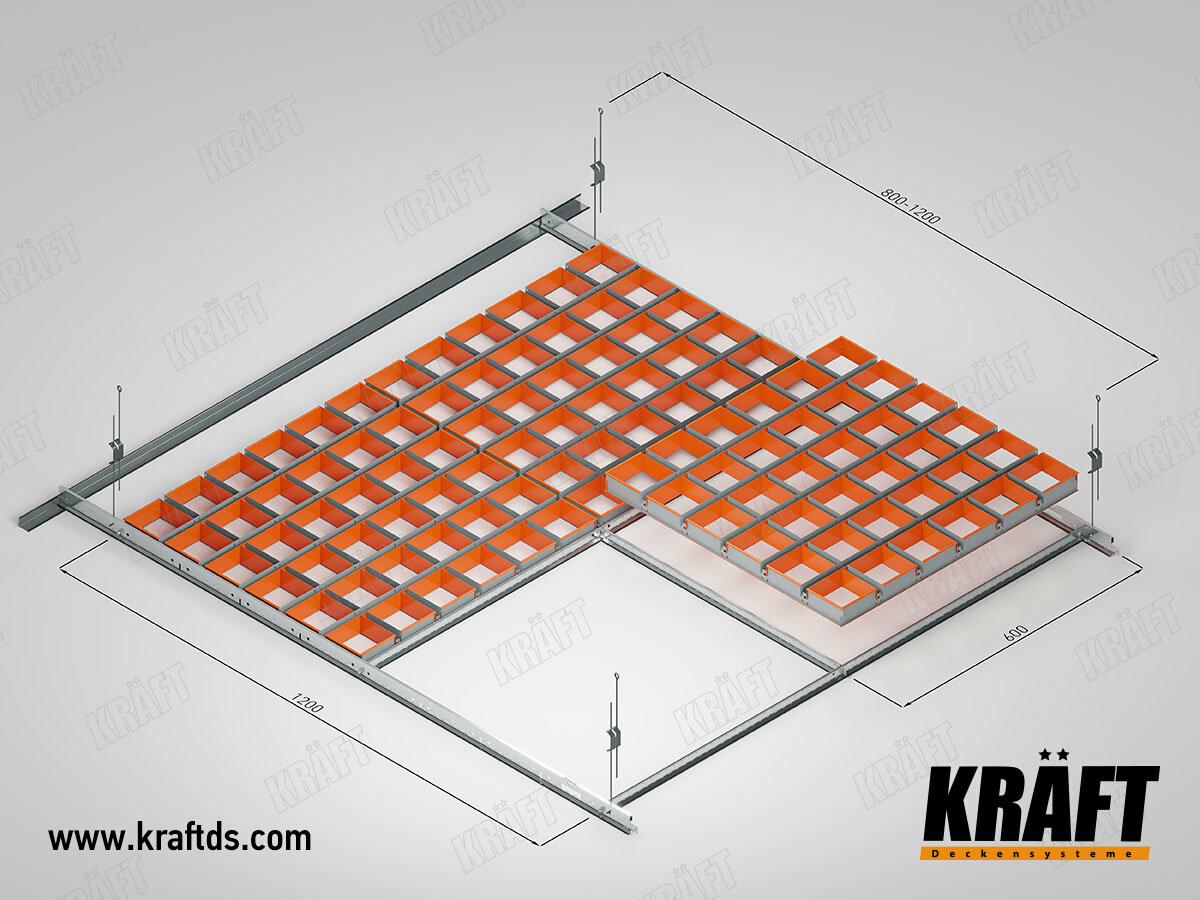 Схема сборки и монтажа подвесного потолка грильято GLK КРАФТ - кассетный грильято