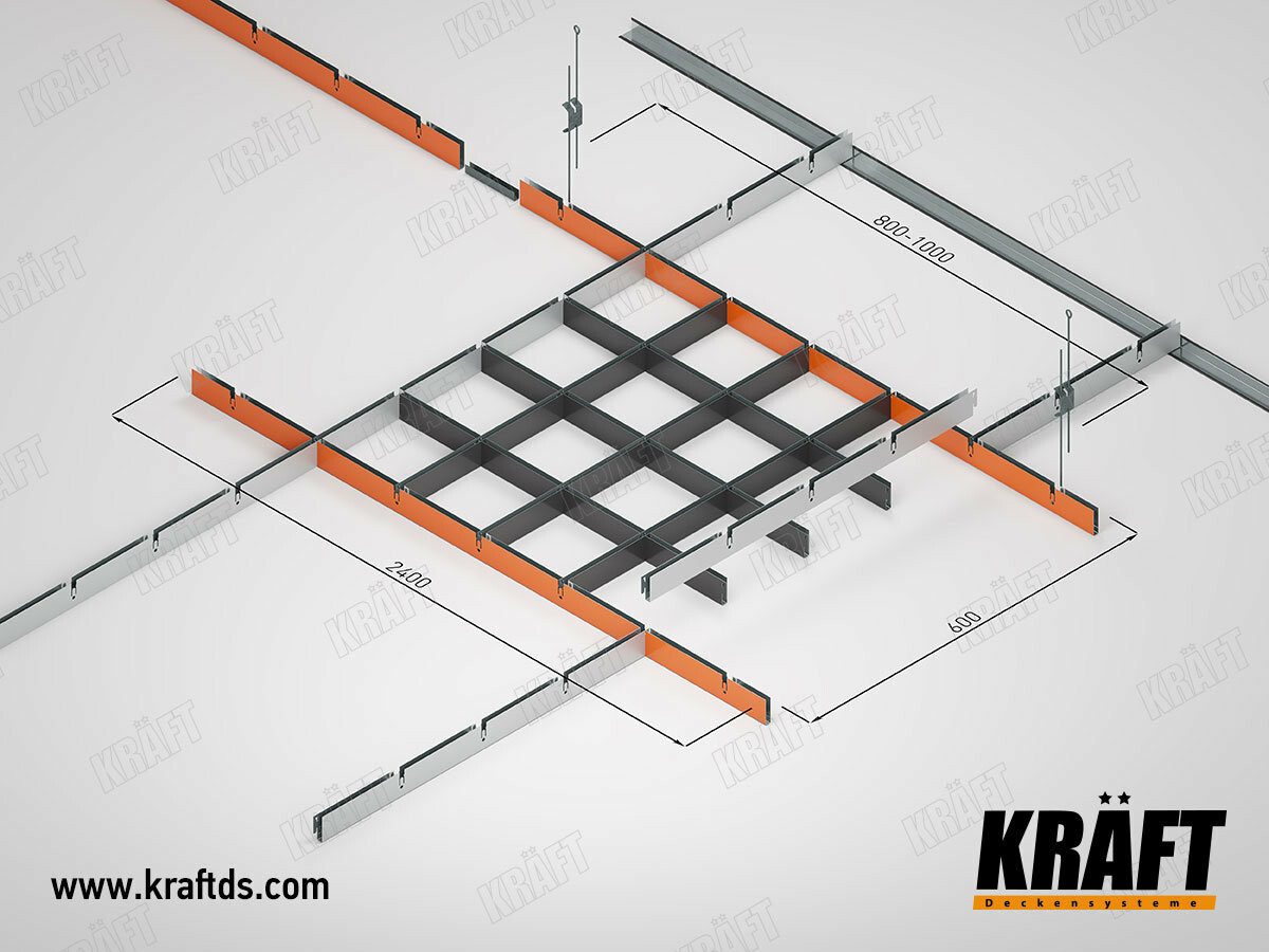 Схема сборки и монтажа подвесного потолка классический грильято КРАФТ